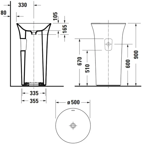 Раковина, Duravit, White Tulip, шгв 500*500*900, отверстия для смесителя-отсутствуют, подключение к стене, цвет-белый — изображение 1
