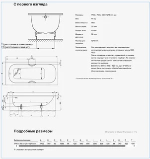 Ванна, Bette, BetteForm, шгв 1750*750*420, BetteGlasur® Plus, с шумоизоляцией, цвет-белый — изображение 1