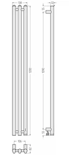 Полотенцесушитель, Сунержа, Терция 4.0, шгв 138*82*1207, нижнее справа, цвет-белый матовый — изображение 1