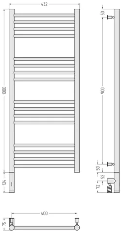 Полотенцесушитель, Сунержа, Богема 3.0, прямая, шгв 432*75*1124, нижнее слева, МЭМ, цвет-белый матовый — изображение 1
