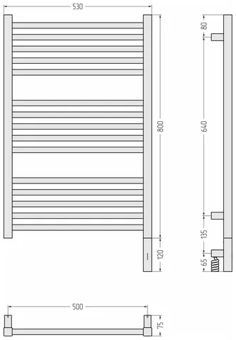 Полотенцесушитель, Сунержа, Модус 3.1, шгв 530*75*920, нижнее справа, МЭМ, цвет-белый матовый — изображение 1