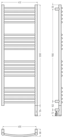 Полотенцесушитель, Сунержа, Богема 3.1, выгнутая, шгв 432*87*1124, нижнее справа, МЭМ, цвет-белый матовый — изображение 1