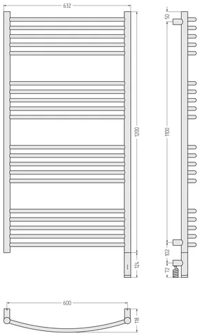 Полотенцесушитель, Сунержа, Богема 3.1, выгнутая, шгв 632*118*1324, нижнее справа, МЭМ, цвет-белый матовый — изображение 1