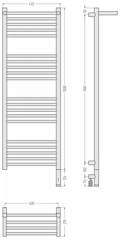 Полотенцесушитель, Сунержа, Богема 3.1, с 1 полкой, шгв 432*215*1324, нижнее справа, МЭМ, цвет-белый матовый — изображение 1
