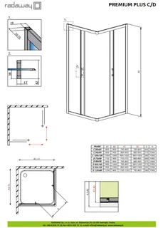 Душевая кабина, Radaway, Premium Plus C, шгв 900*900*1900, петли-универсальные (слева или справа), хром, цвет стекл-прозрачный, Easy Clean — изображение 1