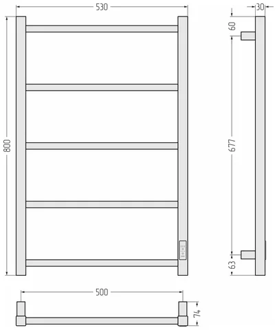 Полотенцесушитель, Сунержа, Стилье Формат 26, шгв 530*74*800, нижнее справа, кабель, цвет-белый матовый — изображение 1