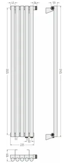 Радиатор, Сунержа, Эстет-1, 1200x225-05-EU50, правый, цвет-чёрный матовый, 3/4" — изображение 1