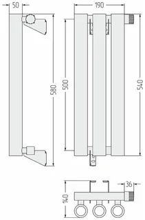Радиатор, Сунержа, Кумир-0, 500x190-3-EU50, цвет-чёрный матовый, 1/2" — изображение 1
