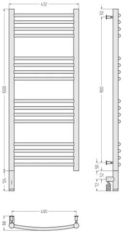Полотенцесушитель, Сунержа, Богема 3.0, выгнутая, шгв 432*88*1124, нижнее слева, МЭМ, цвет-черный матовый — изображение 1