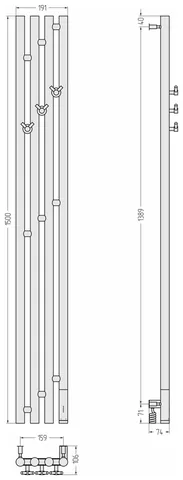 Полотенцесушитель, Сунержа, Кантата 3,0, шгв 191*74*1500, нижнее справа, МЭМ, цвет-черный матовый — изображение 1