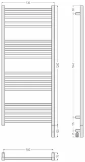 Полотенцесушитель, Сунержа, Модус 3.1, шгв 530*75*1320, нижнее справа, МЭМ, цвет-чёрный матовый — изображение 1