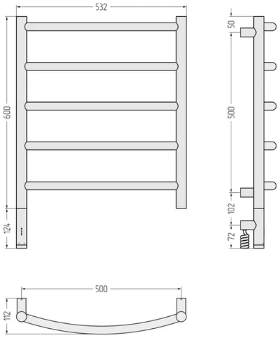 Полотенцесушитель, Сунержа, Галант 3.1, шгв 532*112*723, нижнее слева, МЭМ, цвет-чёрный матовый — изображение 1