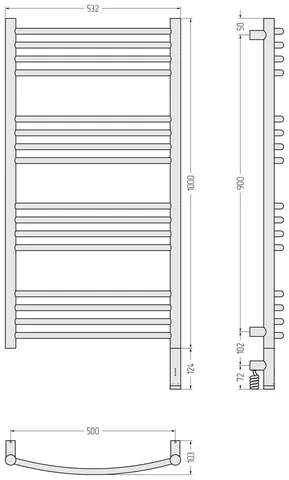 Полотенцесушитель, Сунержа, Богема 3.1, выгнутая, шгв 532*102*1124, нижнее справа, МЭМ, цвет-чёрный матовый — изображение 1