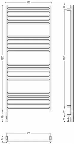 Полотенцесушитель, Сунержа, Богема 3.1, прямая, шгв 532*74*1324, нижнее слева, МЭМ, цвет-чёрный матовый — изображение 1