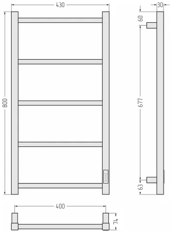 Полотенцесушитель, Сунержа, Стилье Формат 26, шгв 430*74*800, нижнее справа, МЭМ, цвет-черный матовый — изображение 1