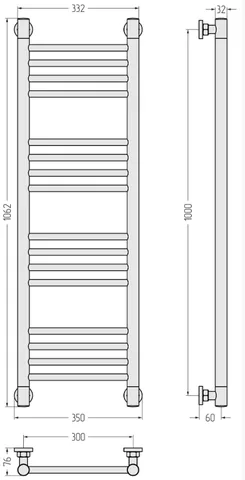 Полотенцесушитель, Сунержа, Богема +, прямая, шгв 350*76*1062, цвет-золотой шёлк — изображение 1