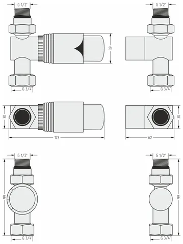 Терморегулятор, Сунержа, автоматический, G 1/2" НР х G 3/4" НГ, набор, прямой, цвет-золотой шёлк — изображение 1