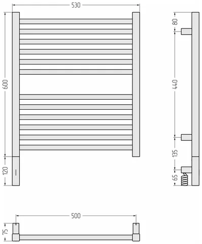 Полотенцесушитель, Сунержа, Модус 3.1, шгв 530*75*720, слева, МЭМ, цвет-золотой шёлк — изображение 2