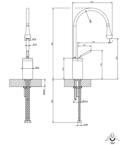 Смеситель для раковины, Gessi, Goссia, цвет-Antique Brass — изображение 1