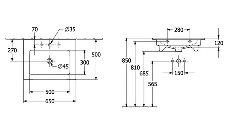 Раковина, Villeroy&Boch, Venticello, шгв 650*500*120, отверстия для смесителя-1 сквозное, 2 промаркированных, CeramicPlus, цвет-камень белый — изображение 1