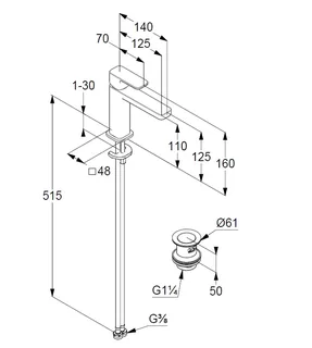 Смеситель для раковины, Kludi, Renon, 110, Push-Open, EcoPlus, цвет-черный матовый — изображение 1