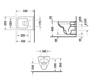 Унитаз, Duravit, D-Code, подвесной, шгв 355*545*430, HygieneGlaze, цвет-белый — изображение 1