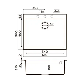 Мойка, OMOIKIRI, Bosen, шгв 610*500*210, отверстия для смесителя-3 промаркированных, цвет-белый — изображение 1