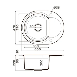 Мойка, OMOIKIRI, Sakaime, шгв 600*470*220, отверстия для смесителя-2 промаркированных, цвет-белый — изображение 1