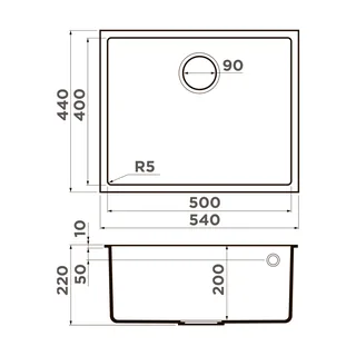 Мойка, OMOIKIRI, Bosen, шгв 540*440*220, отверстия для смесителя-отсутствуют, цвет-черный — изображение 1