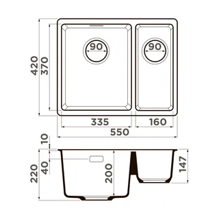 Мойка, OMOIKIRI, Kata, шгв 550*420*220, отверстия для смесителя-отсутствуют, цвет-бежевый — изображение 1