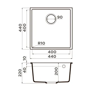Мойка, OMOIKIRI, Bosen, шгв 440*440*220, отверстия для смесителя-отсутствуют, цвет-ваниль — изображение 1
