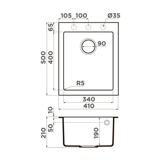 Мойка, OMOIKIRI, Bosen, шгв 500*410*210, отверстия для смесителя-3 промаркированных, чаши-1, цвет-белый — изображение 1