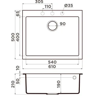 Мойка, Omoikiri, Bosen, шгв 610*500*210, отверстия для смесителя-отсутствуют, цвет-Espresso — изображение 1