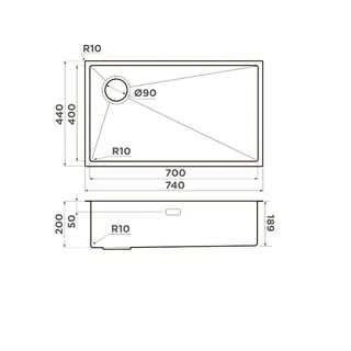 Мойка, Omoikiri, Taki 74-U/IF-L-IN Side, шгв 740*440*200, отверстия для смесителя-отсутствуют, цвет-сталь — изображение 1