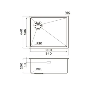 Мойка, Omoikiri, Taki 54-U/IF-L-IN Side SF, шгв 540*440*200, отверстия для смесителя-отсутствуют, цвет-сталь — изображение 1