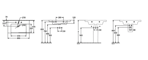 Раковина, Villeroy&Boch, Subway 3.0, шгв 800*470*120, отверстия для смесителя-1 сквозное, 2 промаркированных, CeramicPlus, цвет-альпийский белый — изображение 1