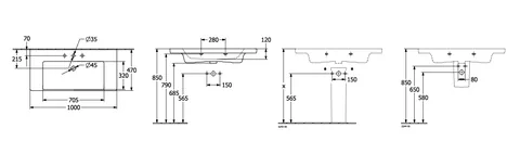 Раковина, Villeroy&Boch, Subway 3.0, шгв 1000*470*120, отверстия для смесителя-отсутствуют, цвет-альпийский белый — изображение 1