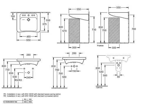 Раковина, Villeroy&Boch, ViCare, шгв 650*550*190, отверстия для смесителя-1, цвет-альпийский белый — изображение 1