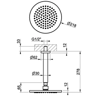 Верхний душ, Gessi, 316 Bath-Shower, 218*218, цвет-Steel Brushed — изображение 1