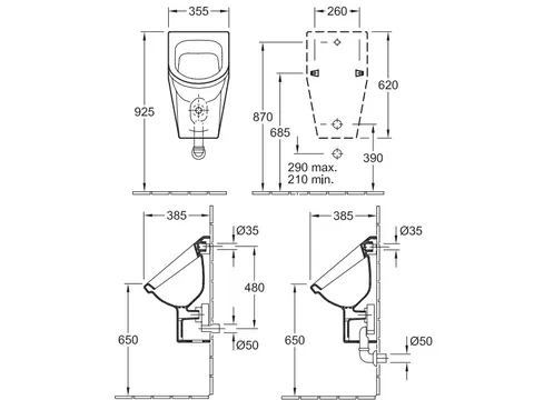 Писсуар, Villeroy&Boch, Architectura, шгв 355*385*620, цвет-альпийский белый — изображение 1