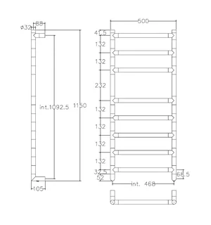Полотенцесушитель, Margaroli, Sereno, шгв 500*105*1150, Box, патронный нагреватель, цвет-черный — изображение 1