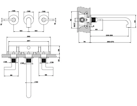 Смеситель для раковины, Gessi, Inciso, цвет-Gold PVD — изображение 1