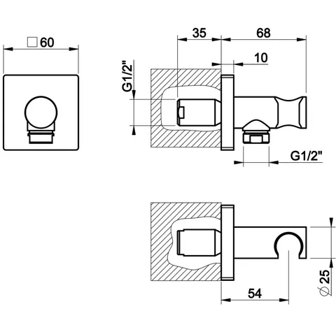 Шланговое подсоединение, Gessi, Rilievo, шгв 60*68*60, цвет-Finox Brushed Nickel — изображение 1