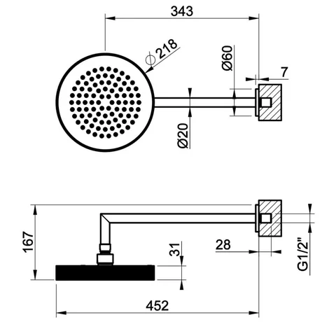 Верхний душ, Gessi, Rigato, 218*218, цвет-Brushed Brass PVD — изображение 1