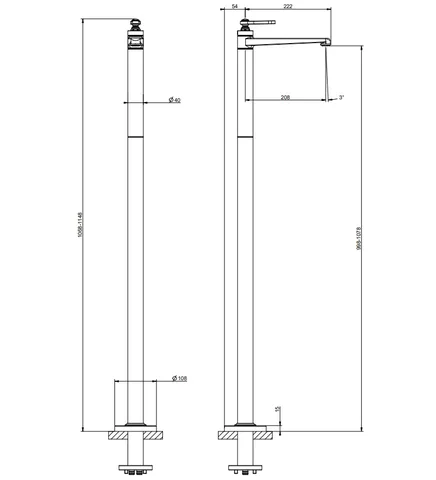 Смеситель для раковины, Gessi, VENTI20, напольный, цвет-Brushed Brass PVD — изображение 1