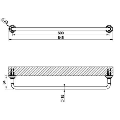 Полотенцедержатель, Gessi, VENTI20, шгв 645*84*45, цвет-Nickel PVD — изображение 1
