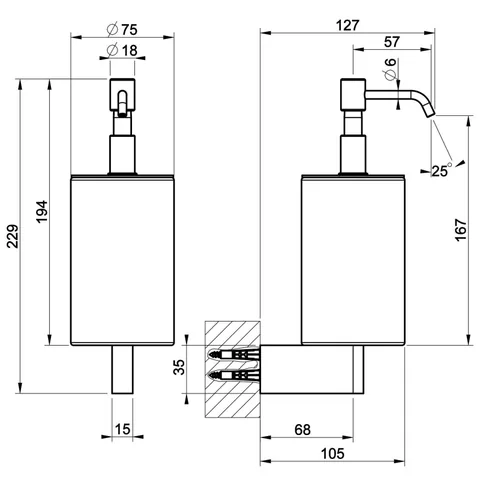Дозатор для жидкого мыла, Gessi, Origini, шгв 75*127*229, цвет дозатора-Black Metal Brushed PVD/чёрный — изображение 1