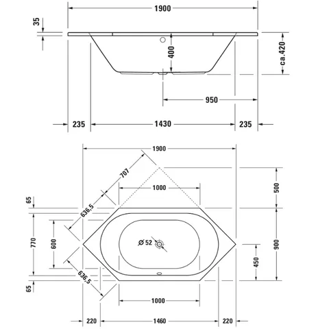 Ванна, Duravit, D-Code, шгв 1900*900*420, цвет-белый — изображение 1