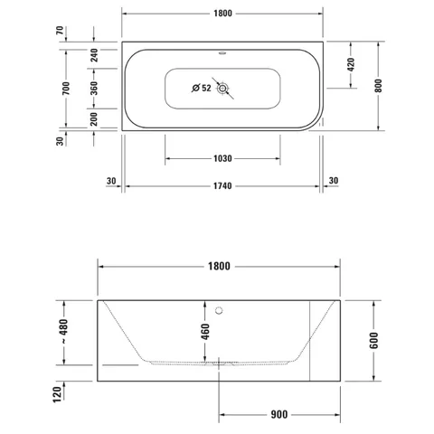 Ванна, Duravit, Happy D.2, шгв 1800*800*600, цвет-белый — изображение 1