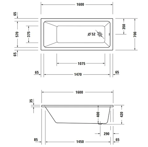 Ванна, Duravit, Duravit No.1, шгв 1600*700*420, цвет-белый — изображение 1